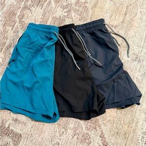 Set of Three Athletic Shorts in Black, Gray, and Teal